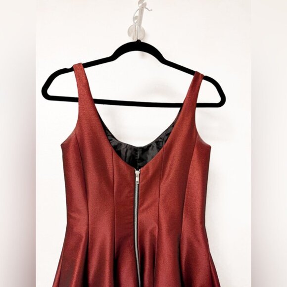Betsy & Adam Fit and Flare Sleeveless Holiday Chic Mini Dress Sparkly Maroon 2 - Picture 4 of 7